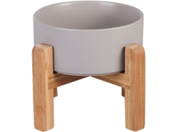 Tigela Elevada de Cerâmica para Ração de Gatos com Suporte de Madeira, 15065 AQUAFORGE