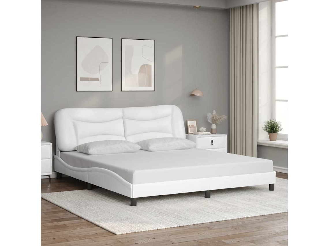 Estrutura de Cama Vidaxl Hvar 180x200 cm couro artificial branco