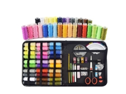 Kit de Costura Portátil Completo com 112 Peças e Bolsa de Armazenamento Preta para Uso Doméstico e Viagens. AQUAFORGE