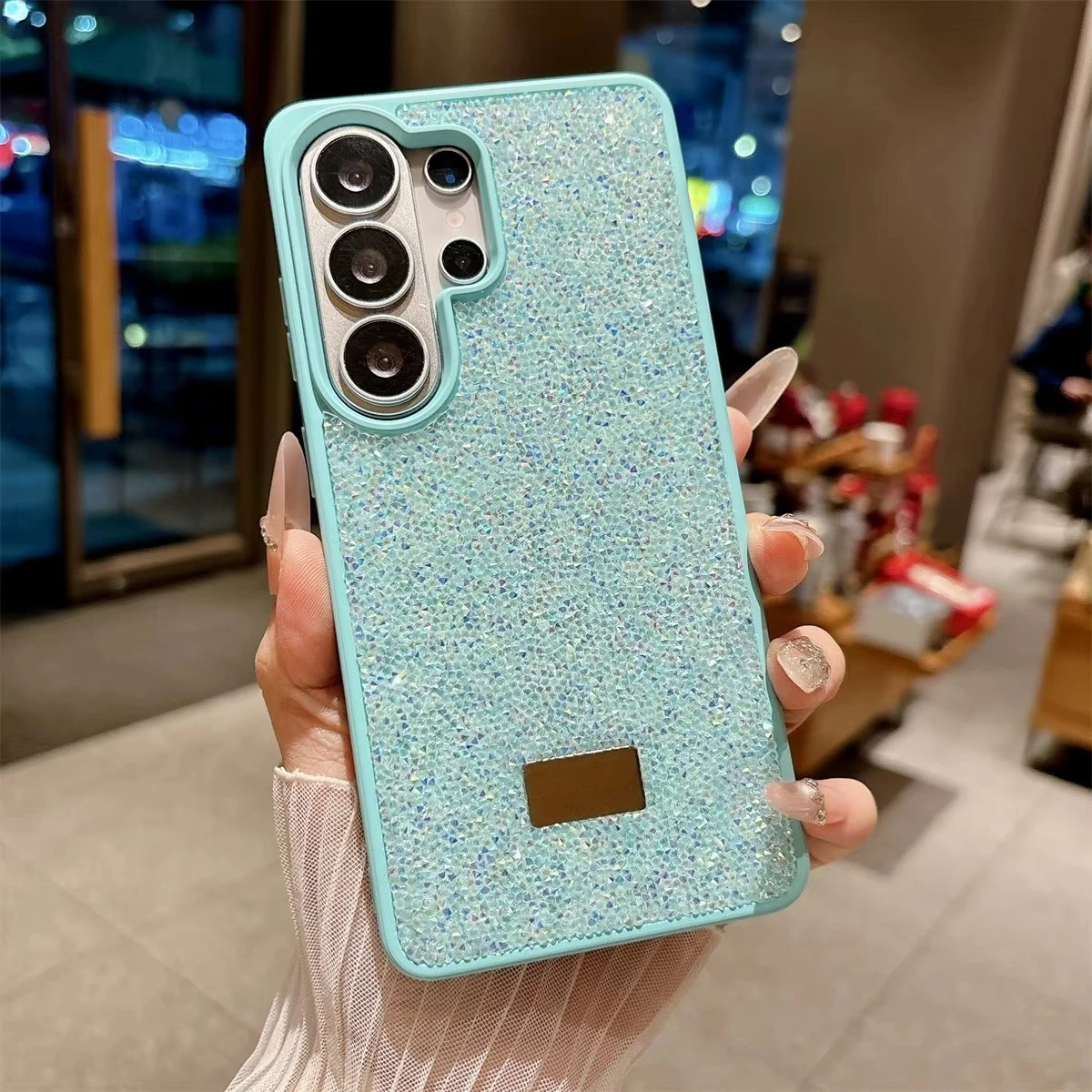 (verde Claro, Galaxy S24) Capa Brilhante Para Celular Samsung, Com Logo Metálico Na Parte Traseira E Proteção Completa.