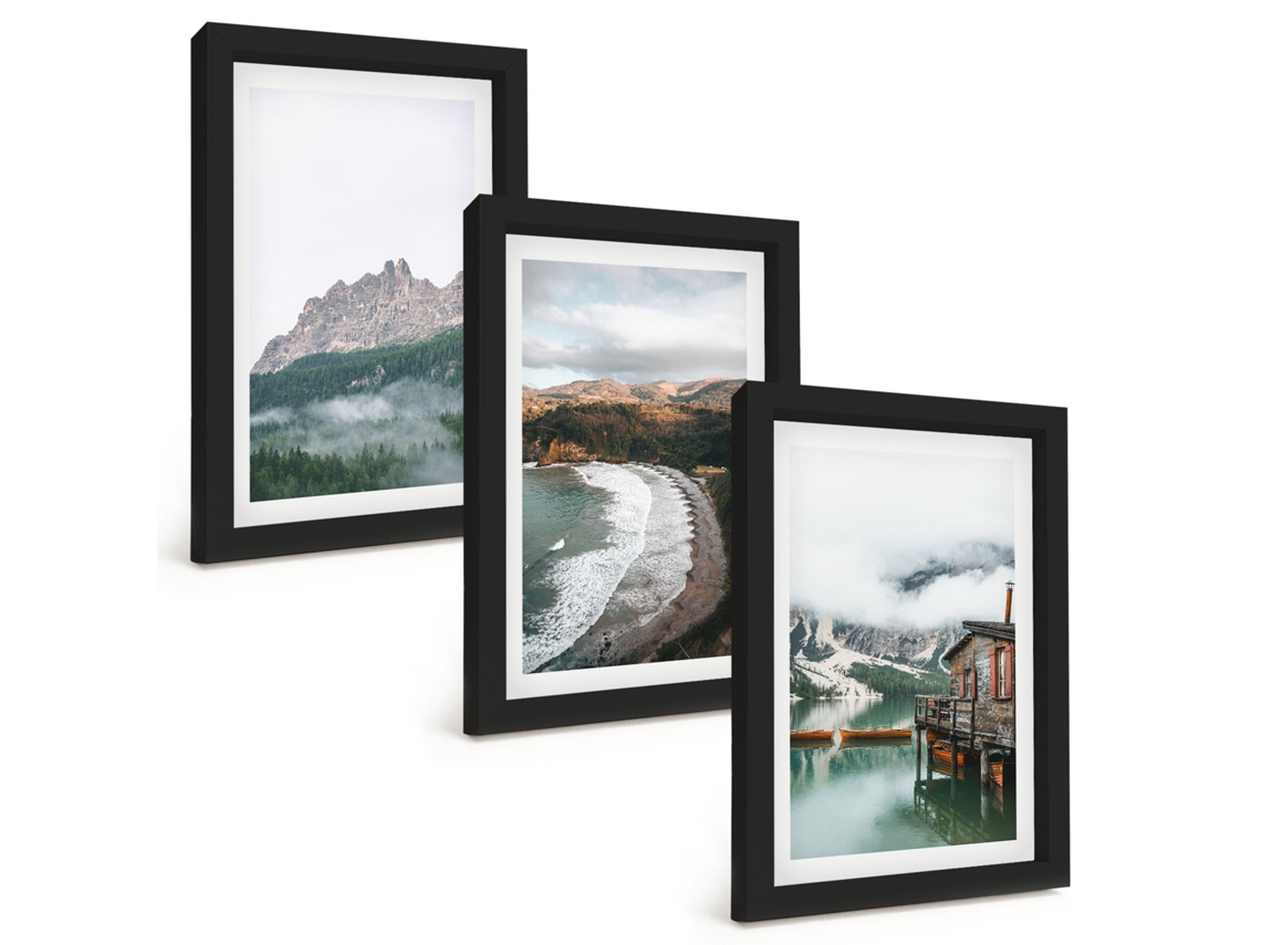 Composição De Quadros Praias De Montanha, Casa De Madeira Espelharte (3 Peças 20x30 Cm)