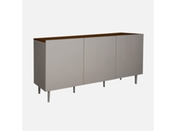 Aparador De Metal E Decoração De Madeira 3 Portas, 150cm, Cinza