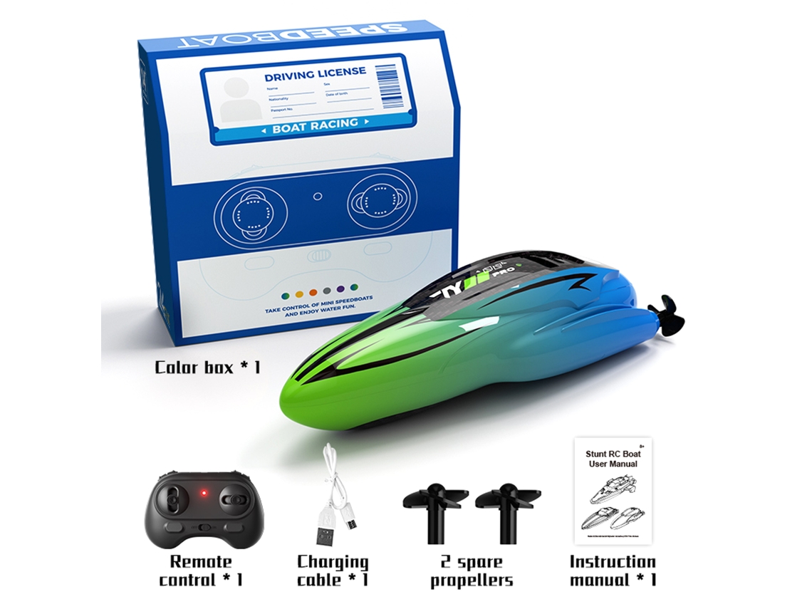 Mali barco de Controle Remoto 2.4g, Barco Aquático Carregável À Prova D'água para Piscinas e Lagos, Brinquedo Mini para Crianças e Adultos, Verde