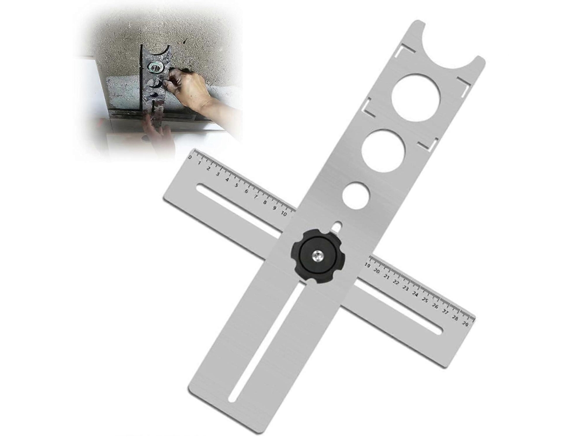 Regla Medidora de Ângulo Y Localizador de Buracos para Azulejos Ajustável 25/40/45/55mm Aço Inoxidável 40cm