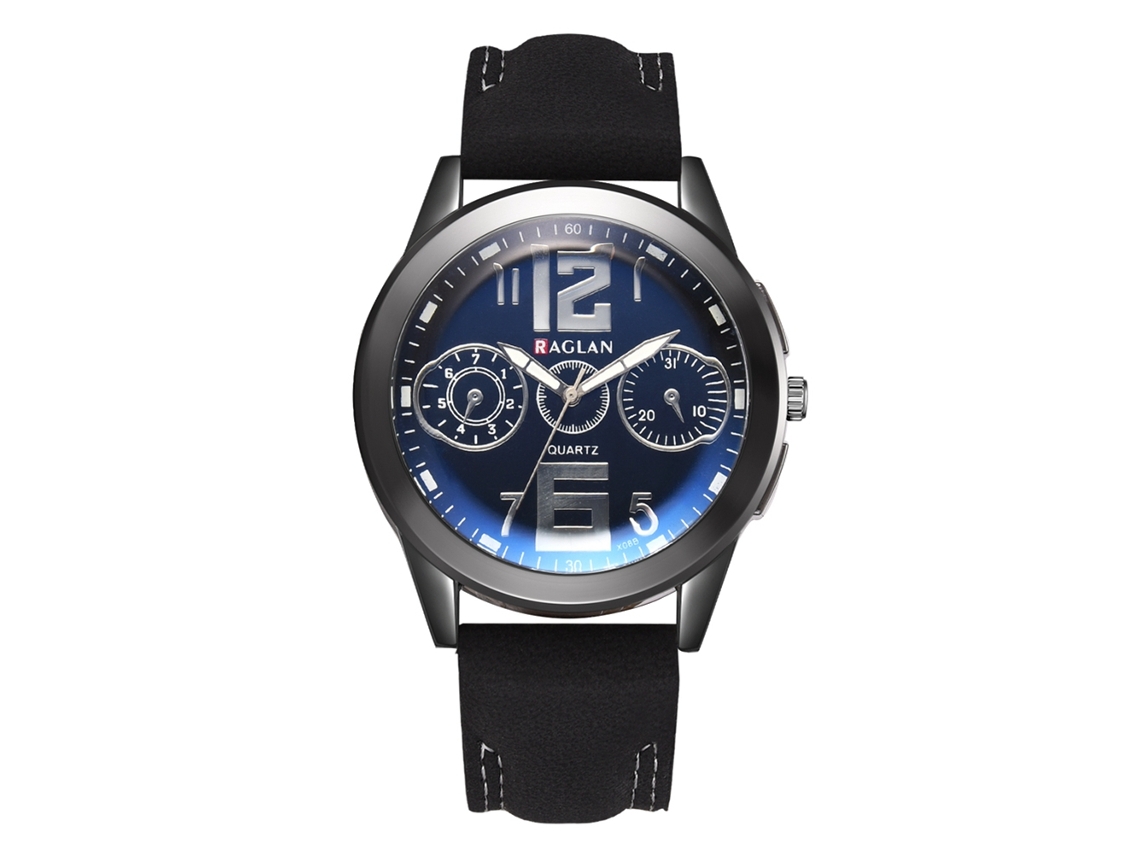 Relógio Masculino Casual de Pulseira Pu com Movimento Quartz e Dial Azul