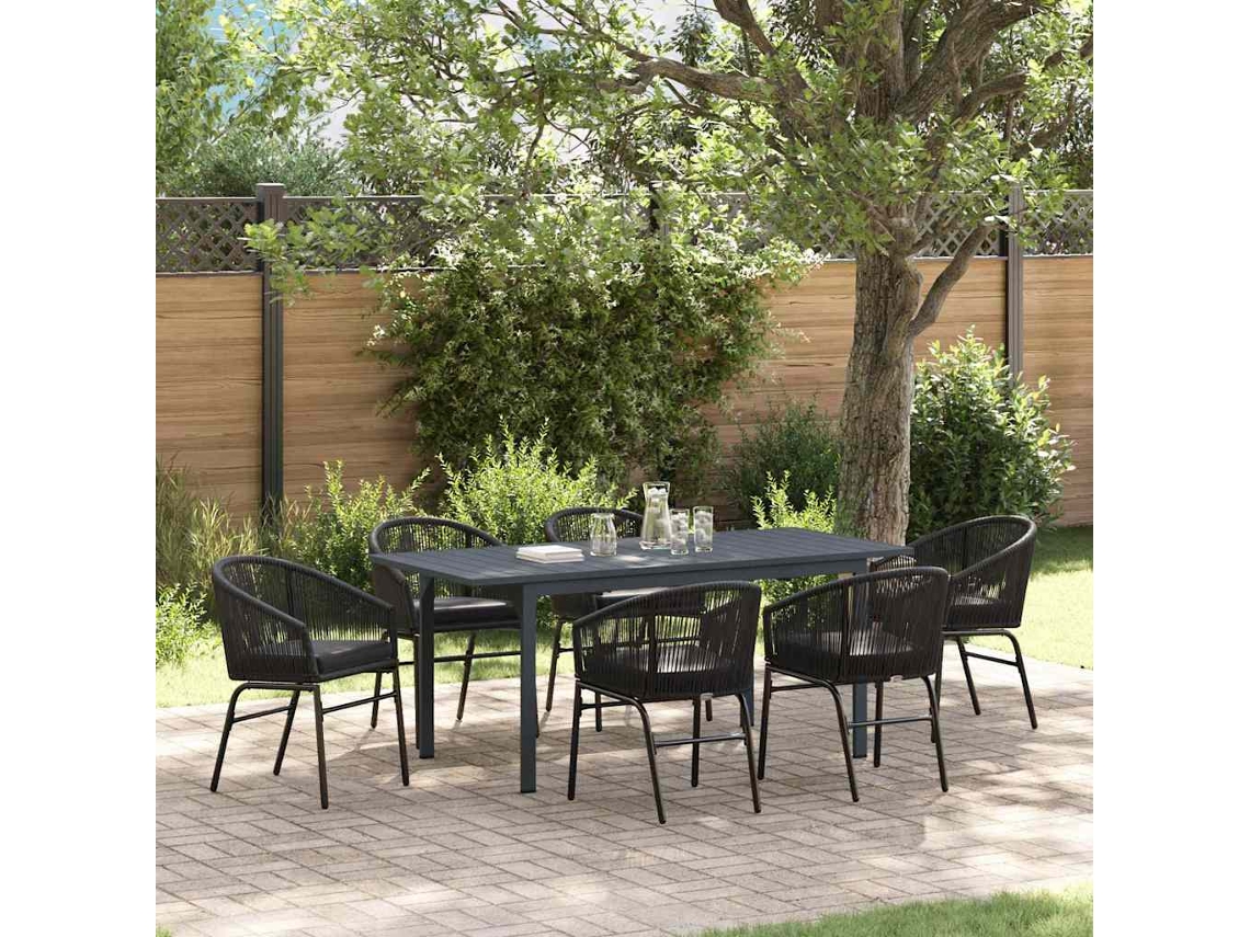 Vidaxl Conjunto de Jantar para Jardim 7 Pcs Preto Vime Pe