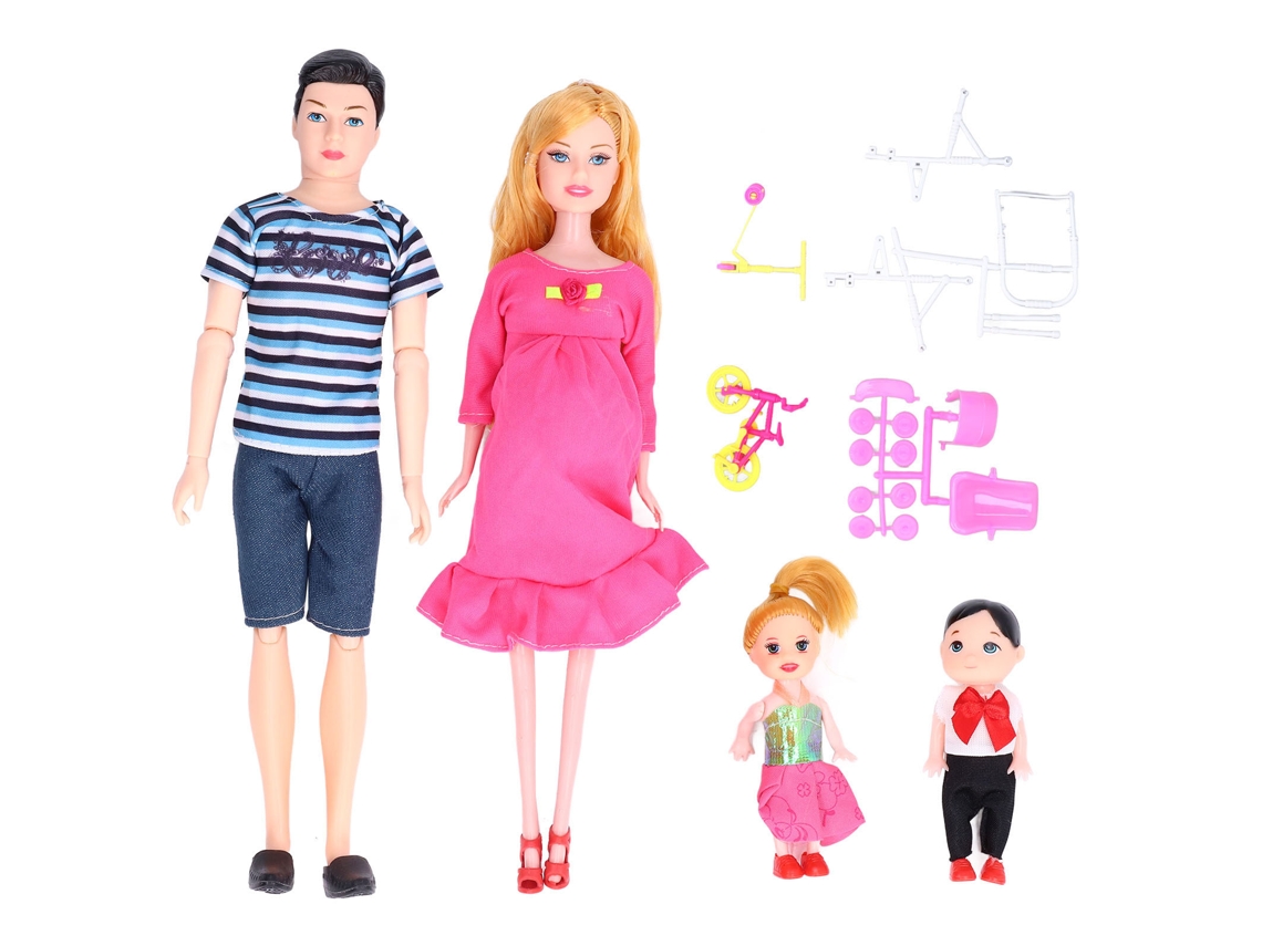 Mali conjunto de Bonecas Família com Pai Mãe Grávida Filhos Bicicleta Patinete Presente Educativo 7+