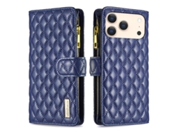 Capa Para Iphone 17 Pro - Couro Com Padrão De Diamante E Zíper