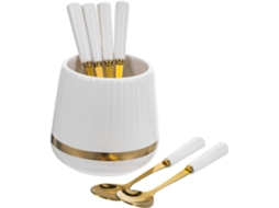 De Colheres De Sobremesa De Cerâmica Com Pote E Suporte, Colher Pequena, Garfo Para Frutas, Gokoco