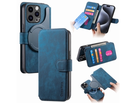 Capa Para Iphone 15 Pro Caseneo Pele Sintética Azul