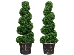 Buxo espiral conjunto 2 plantas artificiais vaso 90cm verde