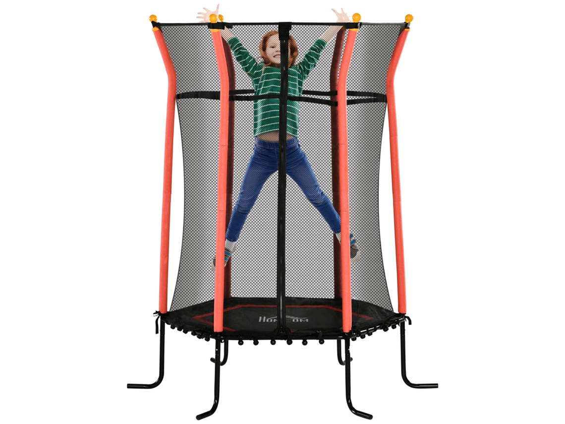 Trampolim Para Crianças Aço, Pp E Epe Cor Vermelho Ø163,5x190 Cm Homcom