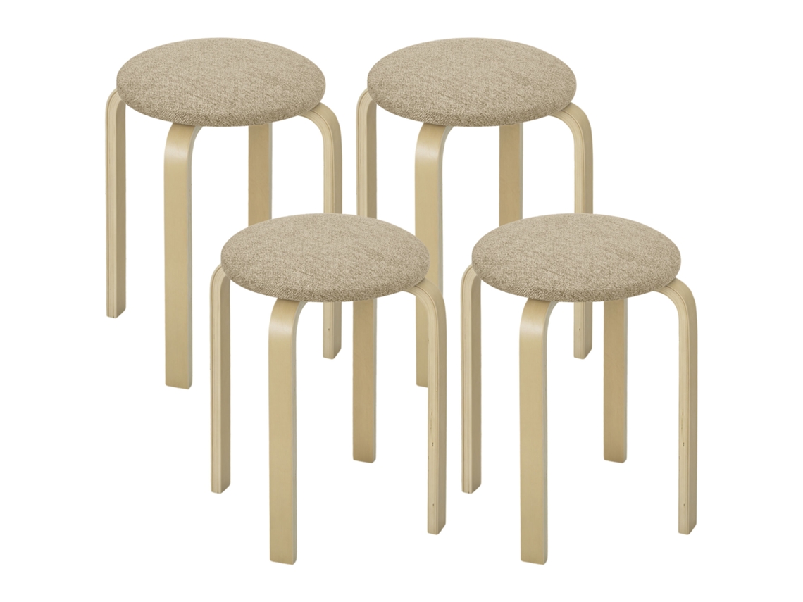 Conjunto de 4 banquetas modernas empilháveis CHEZMOI, assento acolchoado, 40x40x45cm, Cáqui