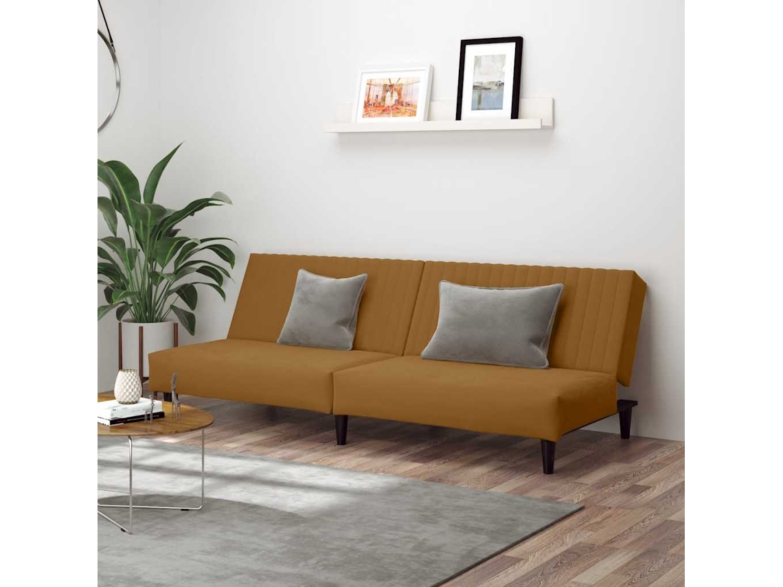 Vidaxl Sofá-cama De 2 Lugares Veludo Castanho