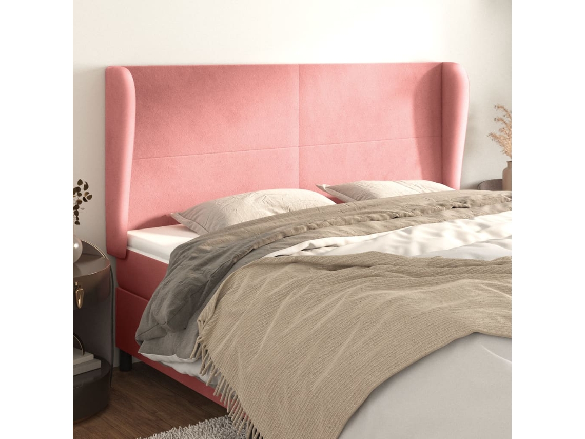 Vidaxl Cabeceira Cama C/ Abas Veludo 203x23x118/128 Cm Rosa