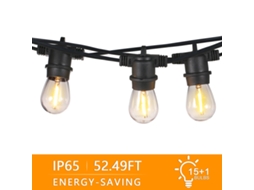Luz de Fio Jardim Tomshine 16m 15 Tomadas E26 Ip65