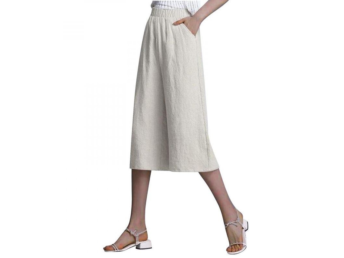 2026 pantalones para Mulher de Algodão e Linho, Pantalones Largos Casuais com Bolsos, Verão Praia Ginásio L Bege