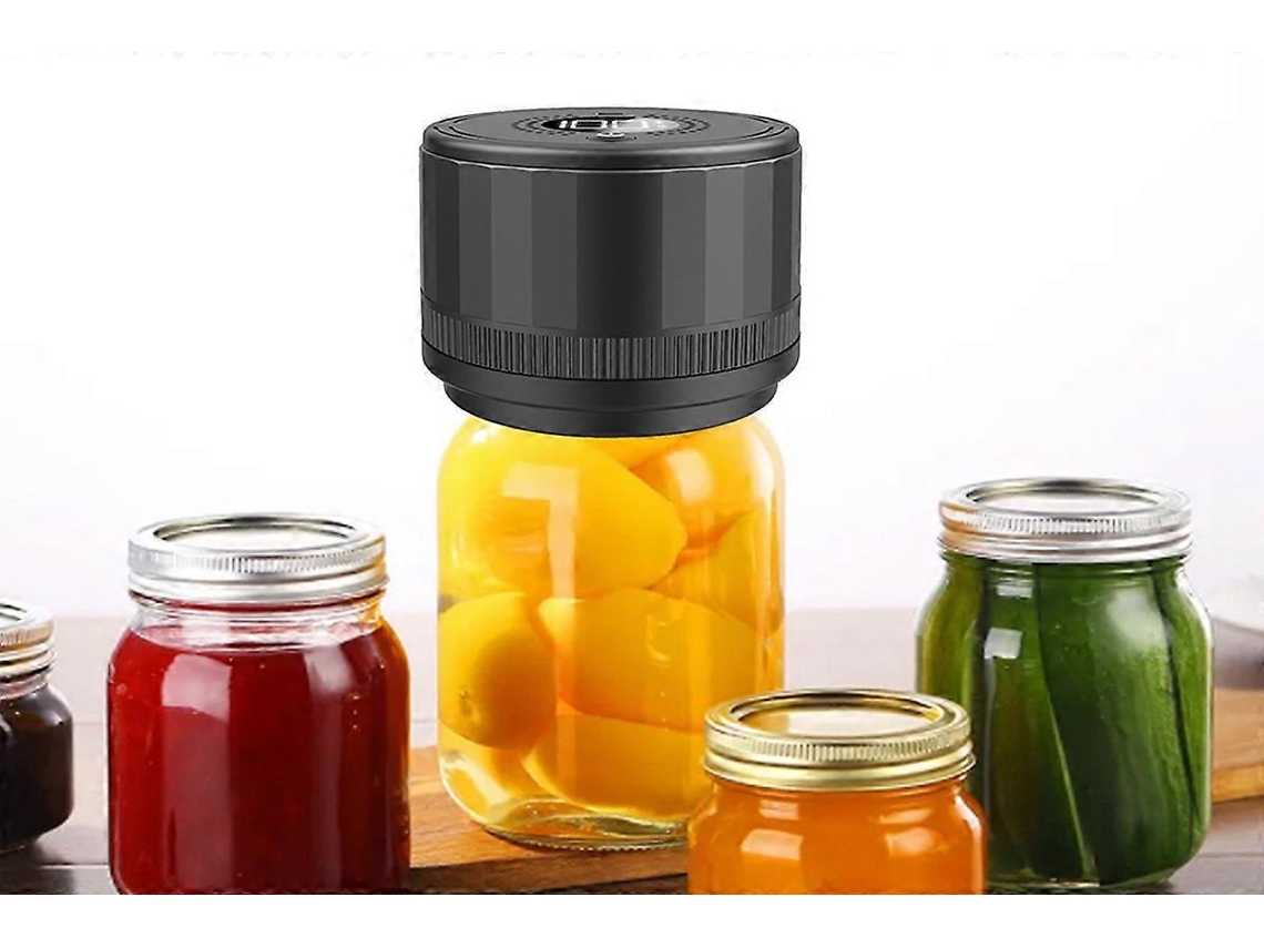 Seladora A Vácuo Elétrica Para Potes De Conserva, Ideal Para Armazenar E Enlatar Alimentos, Na Cor Preta.
