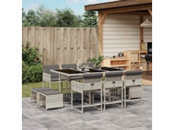 Vidaxl 11 Pcs Conjunto Jantar P/ Jardim C/ Almofadões Vime Pe Cinzento