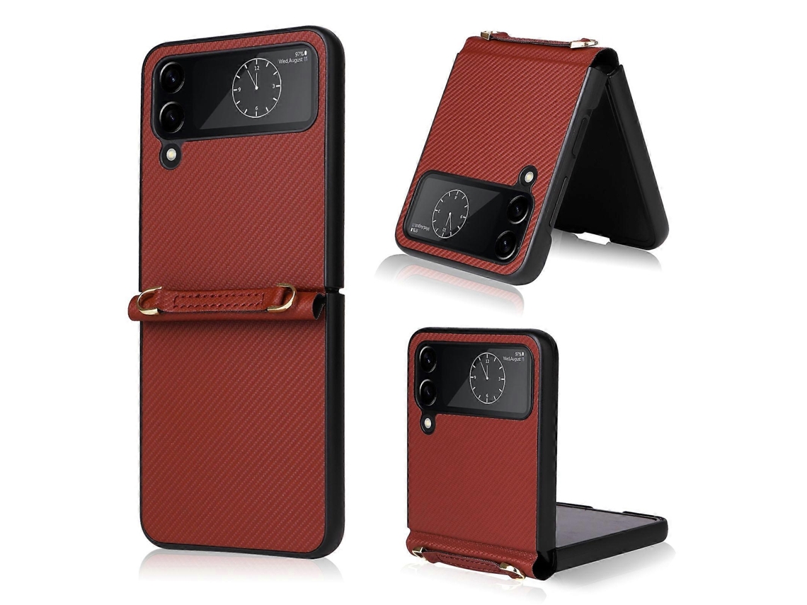 Capa De Couro Com Textura De Sarja E Cordão Para Samsung Galaxy Z Flip4