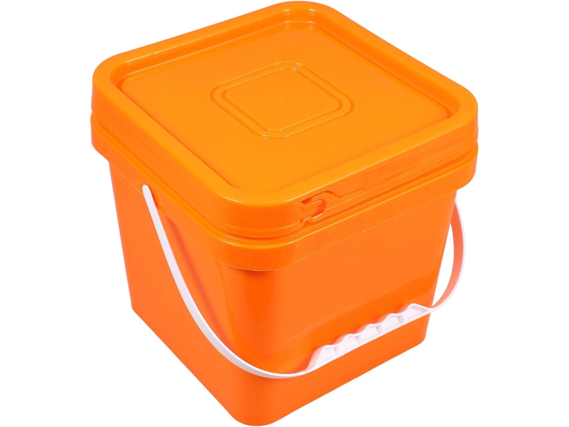 Balde Portátil De 5 Litros De Tinta Laranja Com Tampa De Plástico E Acabamento Impecável.