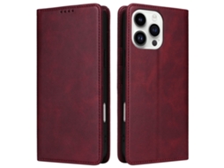 Capa Bloqueio Rfid Para Iphone 14 Pro Pele Sintética Com Porta-cartões Vermelho
