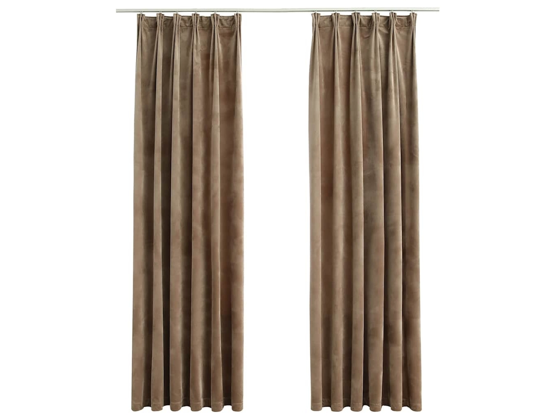 Maison Exclusive - Cortinas Blackout Com Ganchos 2 Pcs 140x225 Cm Veludo Bege