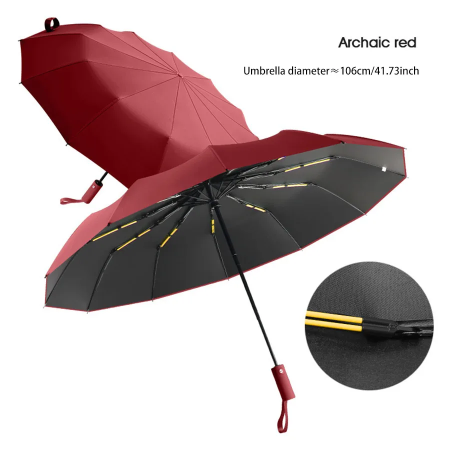 (borgonha, 12k) Guarda-chuva Automático Grande, Com Duas Camadas Para Proteção Contra Ventos Fortes, Sol E Raios Uv.