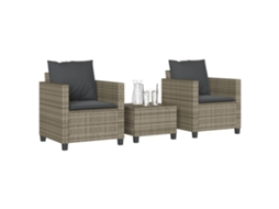 Vidaxl 3 Pcs Conjunto Bistrô Com Almofadões Vime Pe Cinza