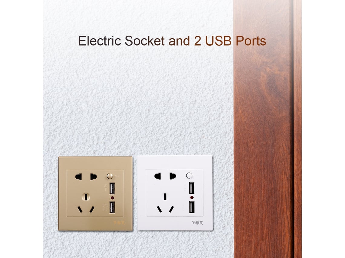 Tomada Elétrica Com 2 Tomadas E 2 Portas Usb, Tomada De Parede Para Smartphone E Tablet