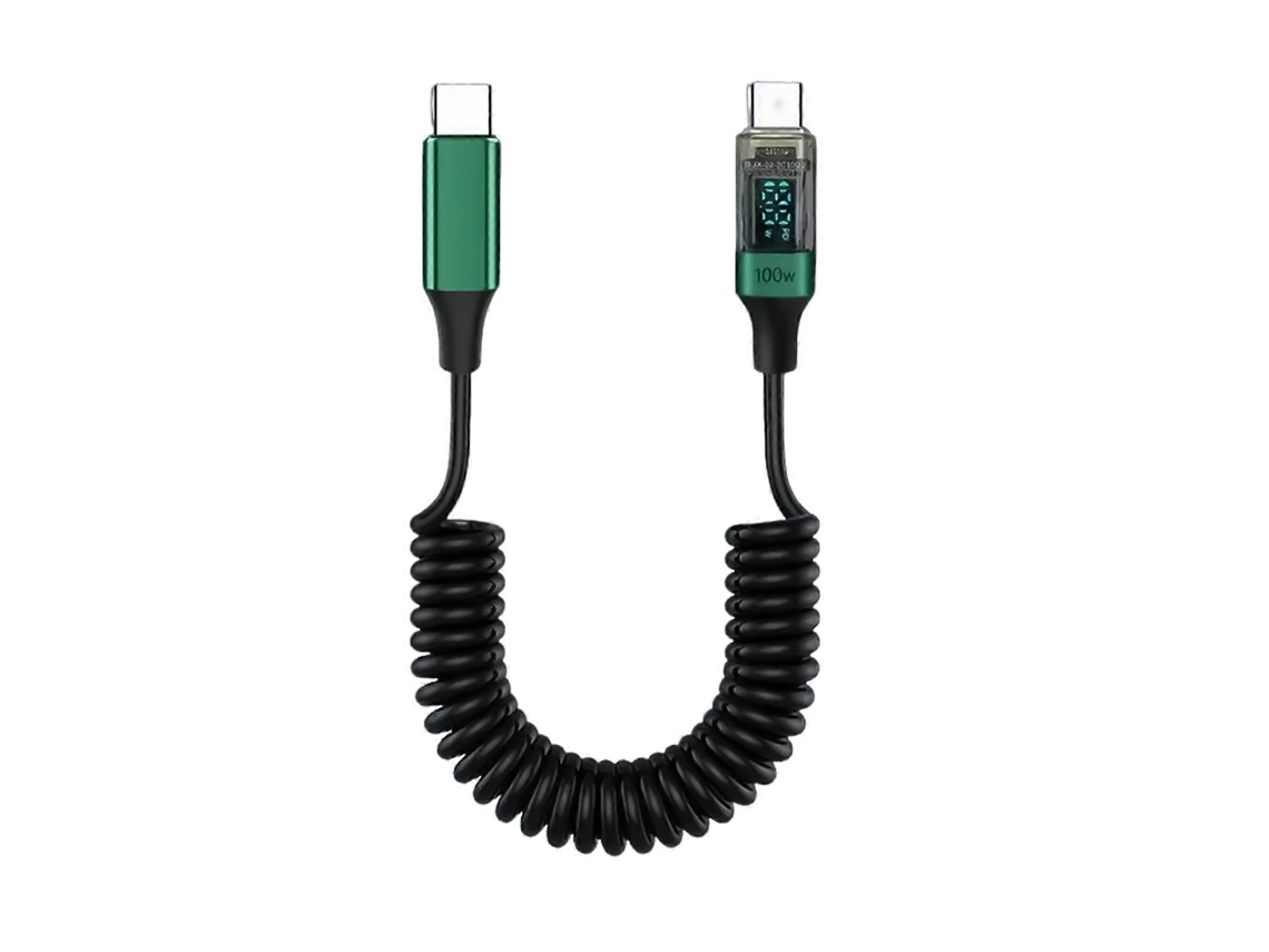 Cabo De Dados Usb C Pd100w Com Carregamento Rápido E Visor Inteligente, Cabo Flexível Com Mola Para Notebook E Celular Nostalgia88 (roxo)