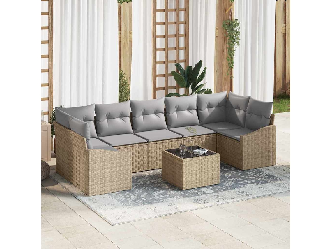 Vidaxl Conjunto de Sofás com Almofada 8 Pcs Bege e Cinza Vime Pe
