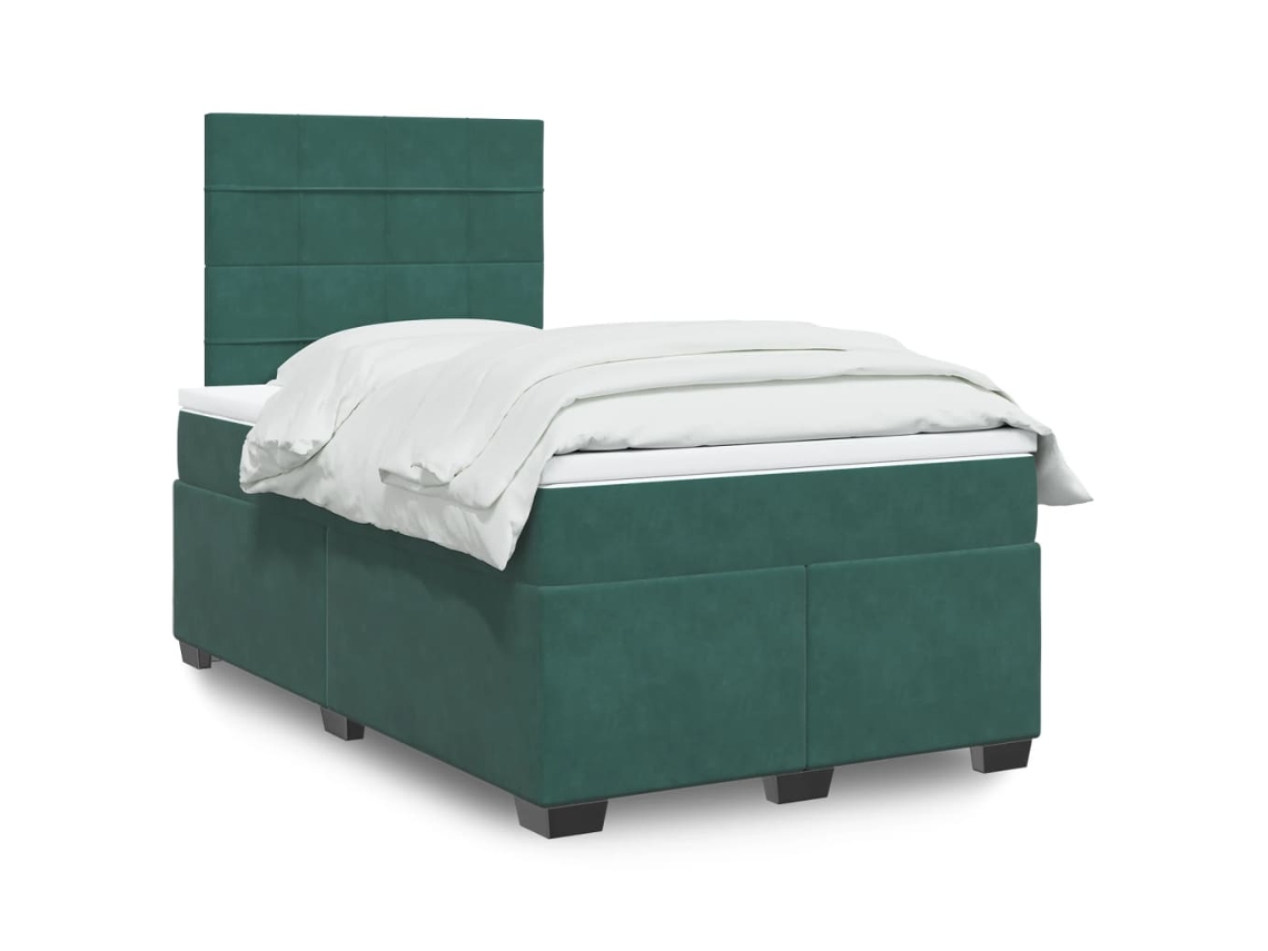 Cama Boxspring Com Colchão 120x200 Cm Veludo Verde-escuro