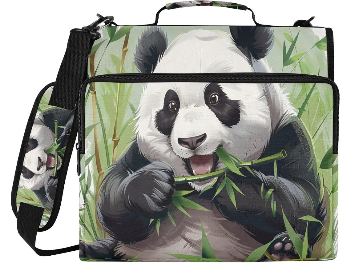 Organizador De Bolsa Com Zíper, Estampa De Panda Fofo Comendo, 3 Argolas Pendurar E Bolsos Resistentes À Água
