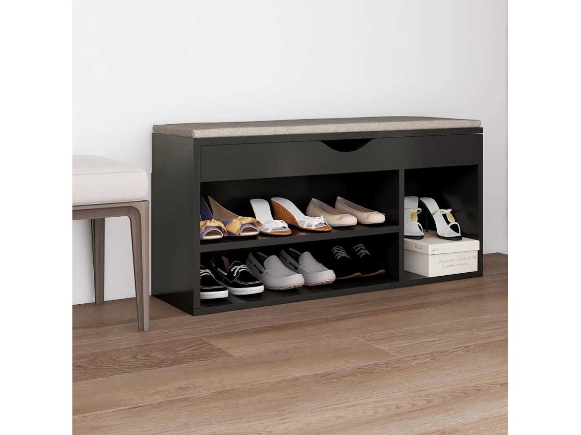 Vidaxl Banco Sapateira C/ Almofadão Contraplacado 104x30x49 Cm Cinza
