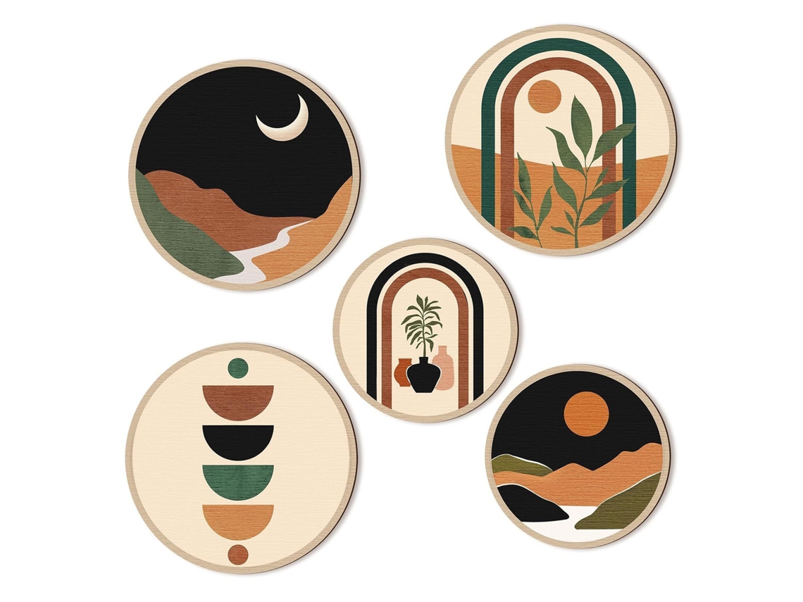 Decoração de Parede Circular Estilo Boêmio 5 Peças