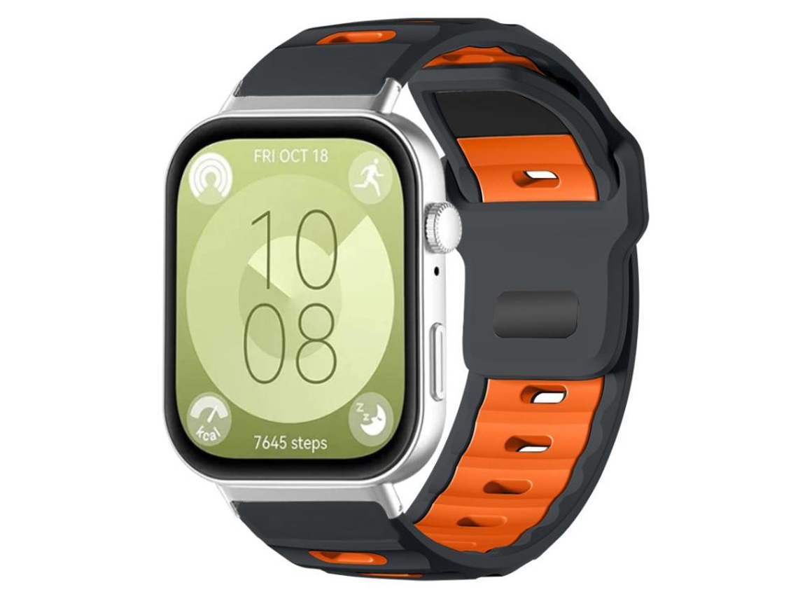 Bracelete para Huawei Watch Fit 4 Pro / Fit 4 / Fit 3 Silicone Bicolor Encaixe Plano Cinza + Laranja XIAOMOYU