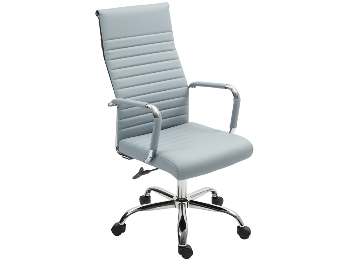 Cadeira De Escritório Giratoria 360° Inclinável Com Altura Ajustável Rodas Apoio De Braços 54x62x104-114 Cm Cinzento Claro