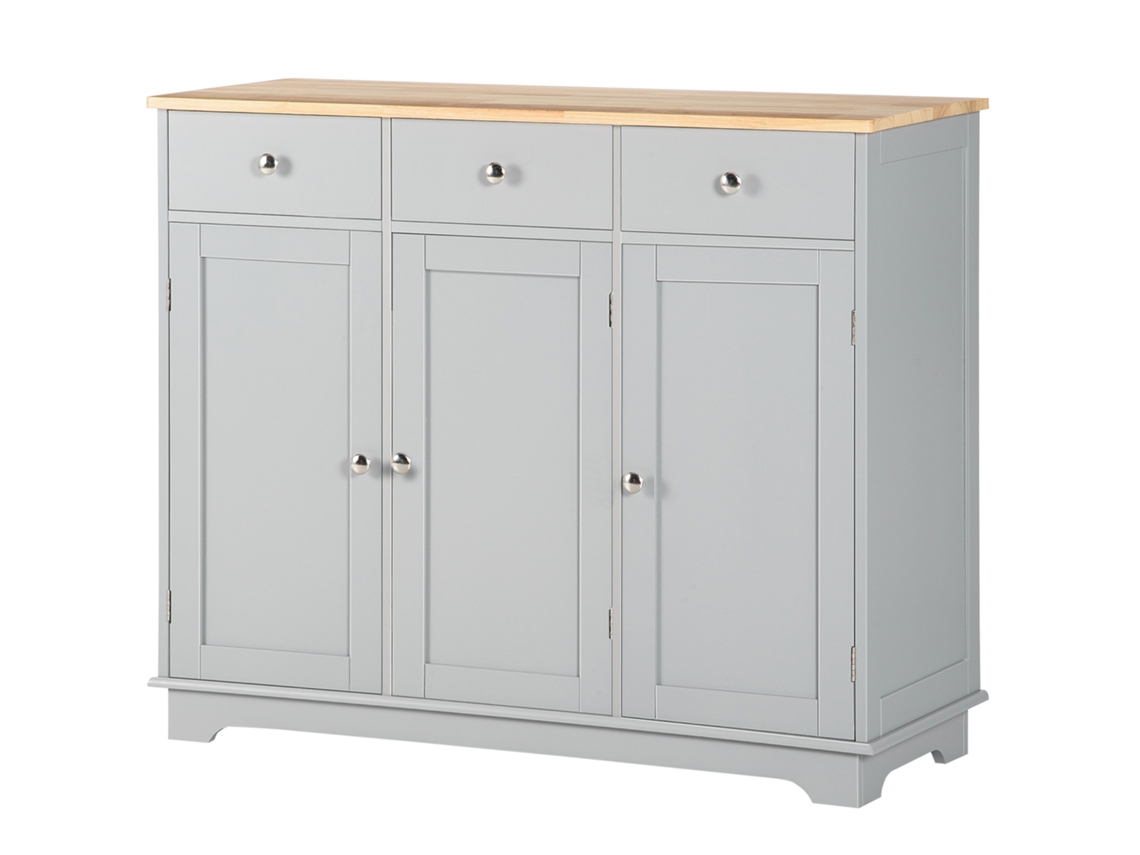 Aparador Cozinha 3 Gavetas 3 Portas prateleiras ajustáveis, móvel auxiliar, 101x40x85 Cm Cinzento | S/MARCA