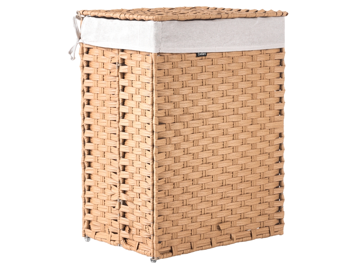Cesto Trenzado Con Interior Extraíble Beliani Mucubaji De Tela Marrón 43x32x60