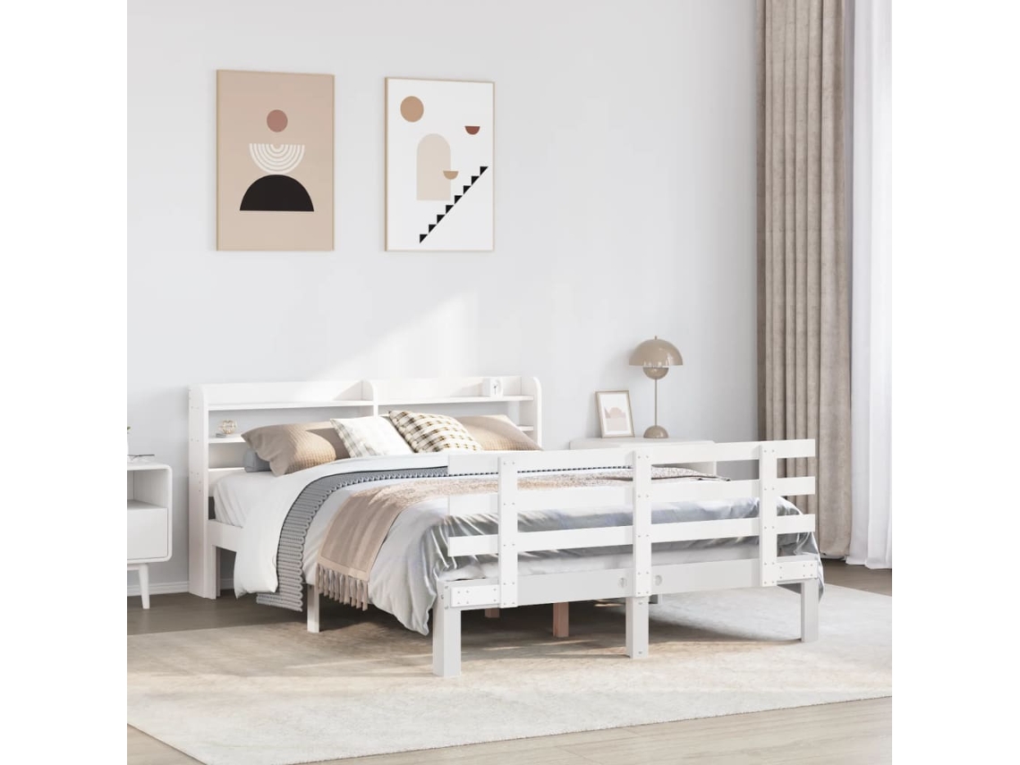 Vidaxl Estrutura De Cama C/ Cabeceira Sem Colchão 140x200 Cm Branco