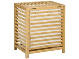 Cesto De Roupa Suja Em Bambu 55 Litros 50x36x60 Cm Com Tampa E Saco Amovível