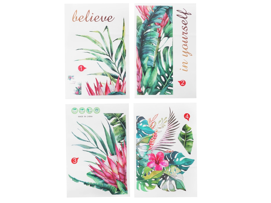 Adesivos de Parede com Padrão de Plantas e Flores Autoadesivos | S/MARCA