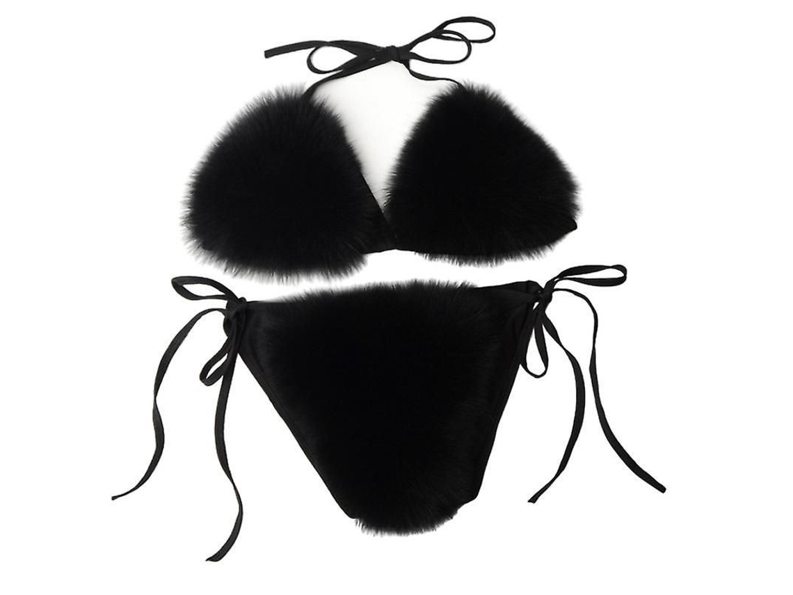 2026 conjunto de Bikini de Dos Piezas Con Cuello Halter Y Cuerdas de Pelo Falso Ajustable para Mujer