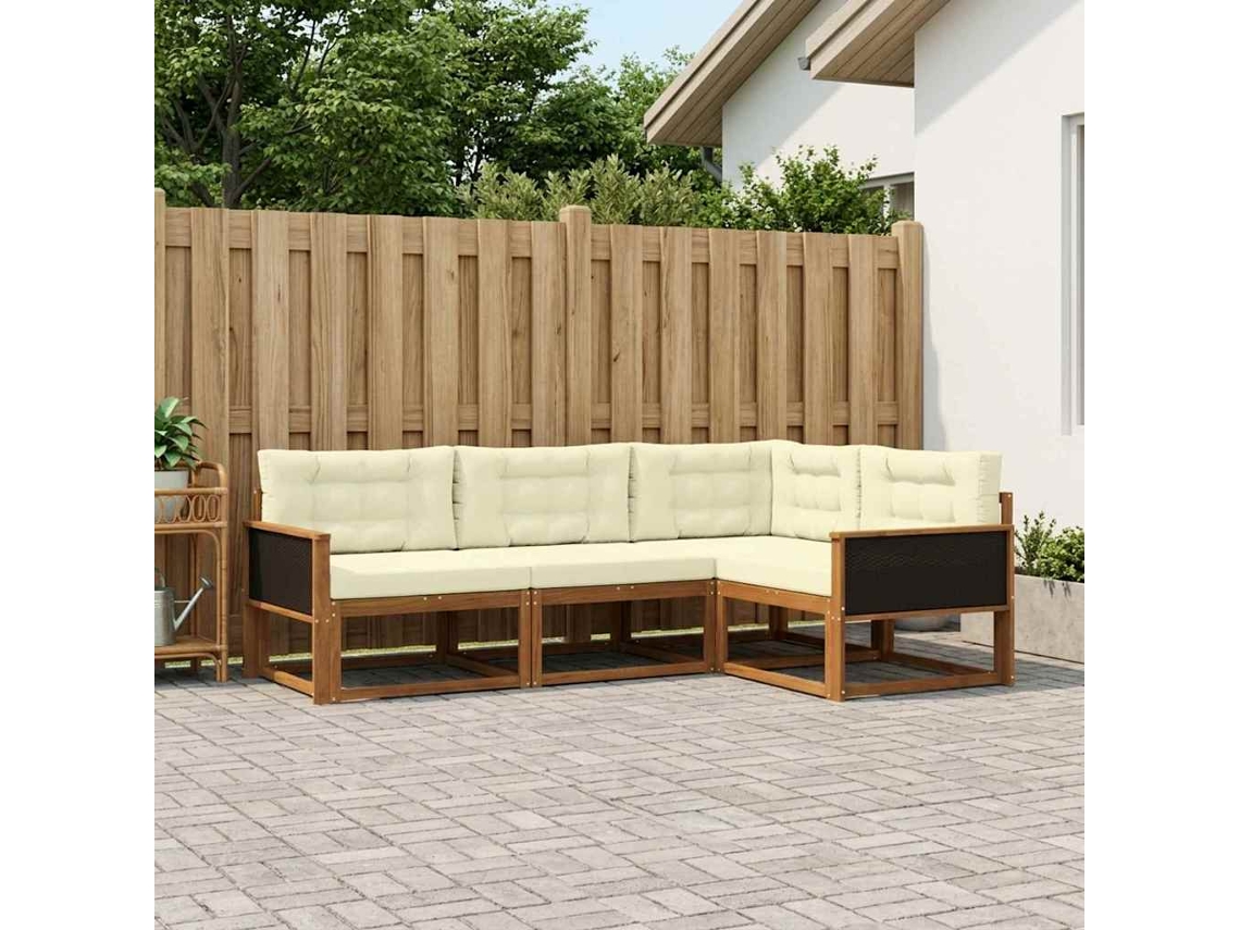 Vidaxl Conjunto De Sofás Para Exterior 4 Pcs Natural E Creme
