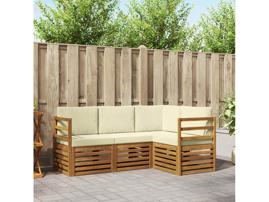 Vidaxl Conjunto De Sofás Para Exterior 4 Unid. Natural E Creme