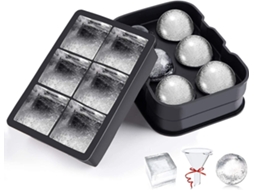 Molde de Gelo de Silicone com Tampa, Cubos Quadrados Grandes e Bolas Redondas Reutilizáveis para Cocktails e Whiskey