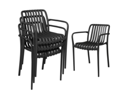 Conjunto com 4 Cadeiras Externas Pp, Ripado, Empilháveis, Preto