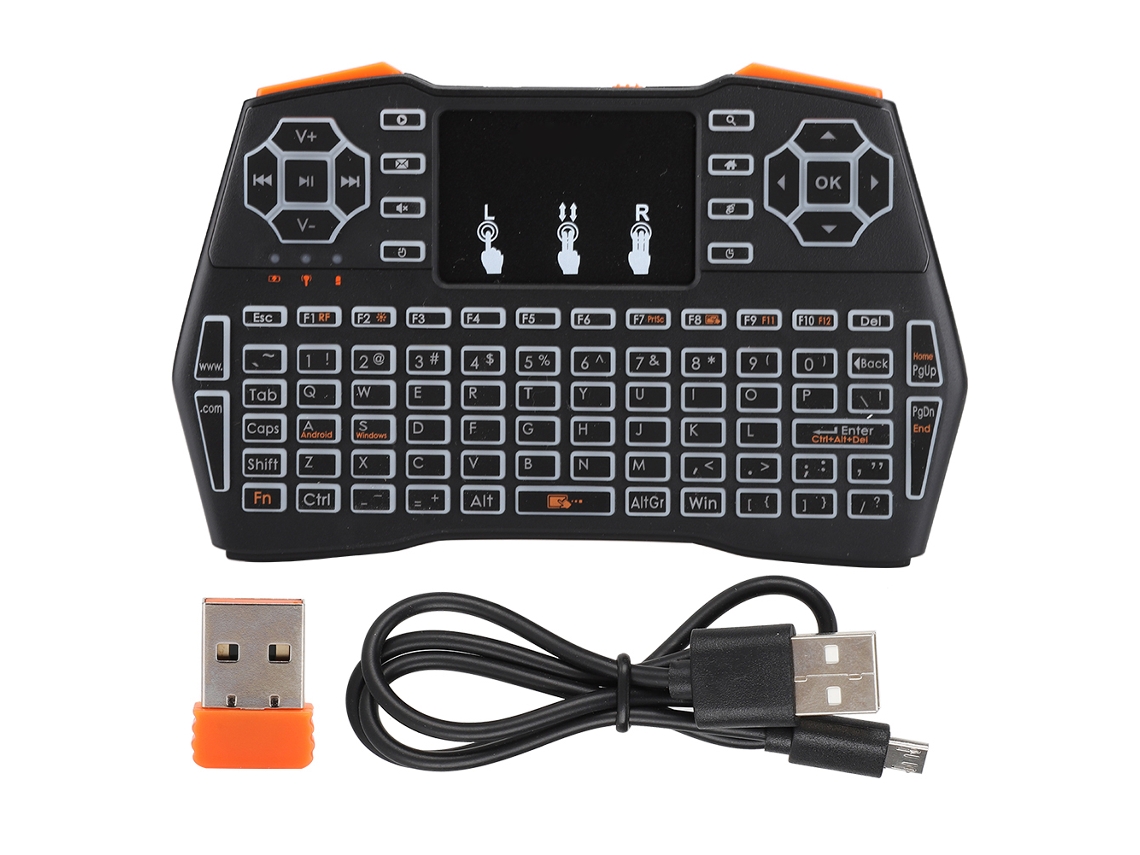 Aetheria teclado Sem Fio Mini Qwerty com Touchpad e Iluminação Led I8 Plus 2.4ghz