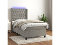 Cama Box Spring C/ Colchão/led 100x200 Cm Veludo Cinzento-claro